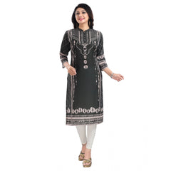 Generic Women's 3/4th Sleeve Masleen Tunic Long Kurti (Olive Green)