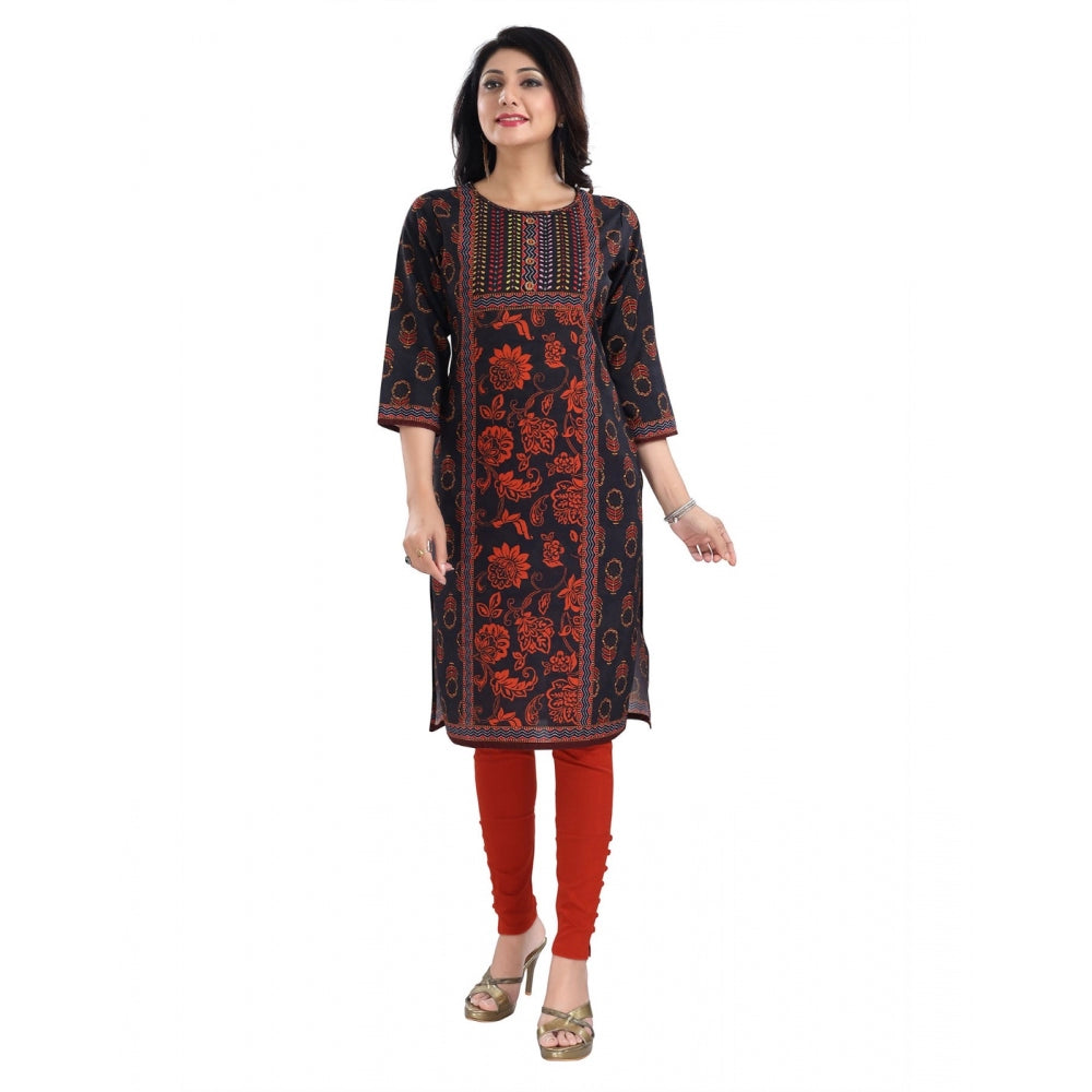 Generic Women's 3/4th Sleeve Cotton Blend Tunic Long Kurti (Grey)