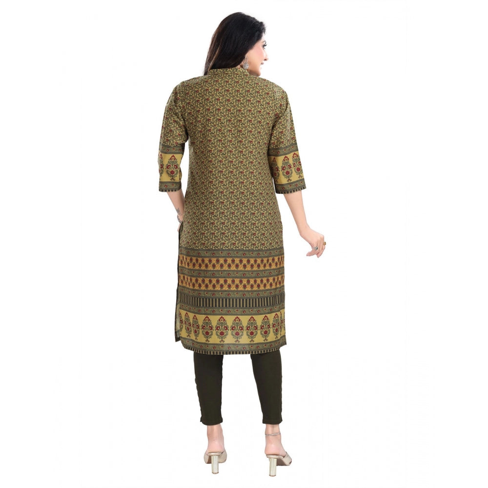 Generic Women's 3/4th Sleeve Cotton Blend Tunic Long Kurti (Yellow)