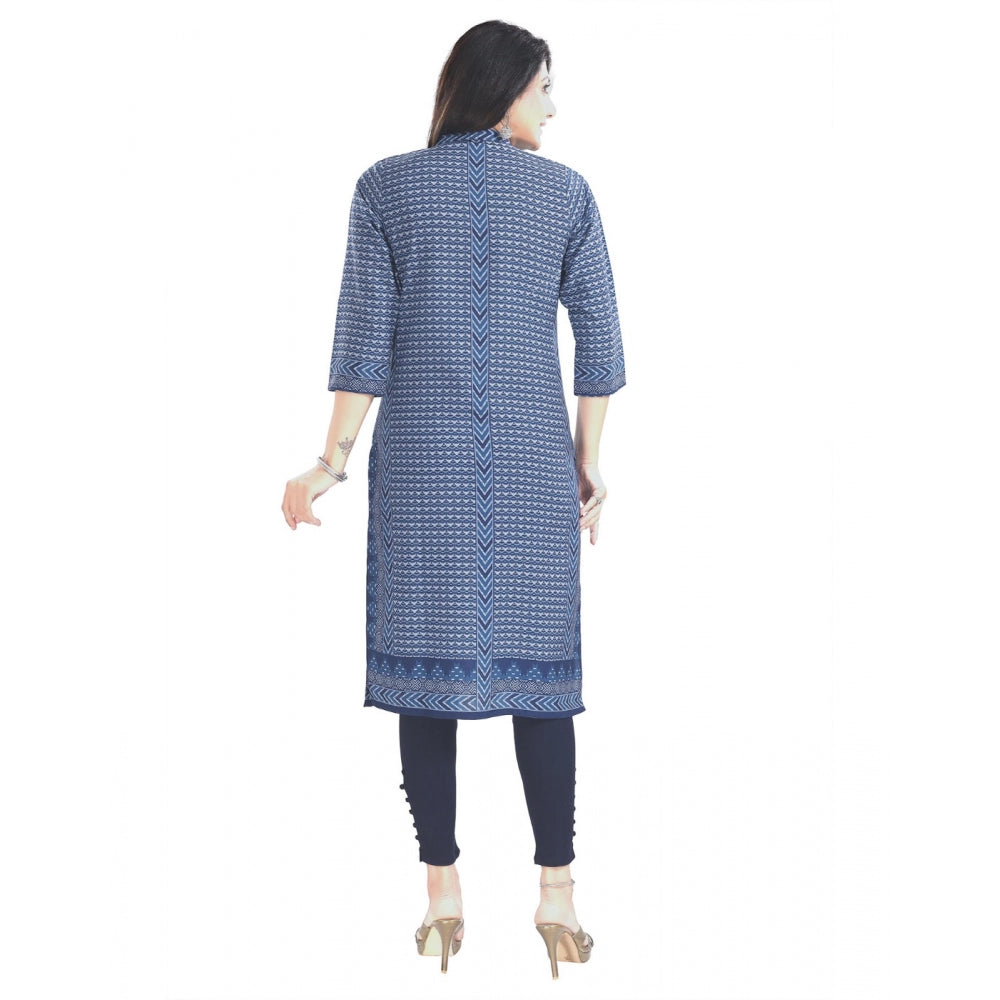 Generic Women's 3/4th Sleeve Cotton Blend Tunic Long Kurti (Blue)