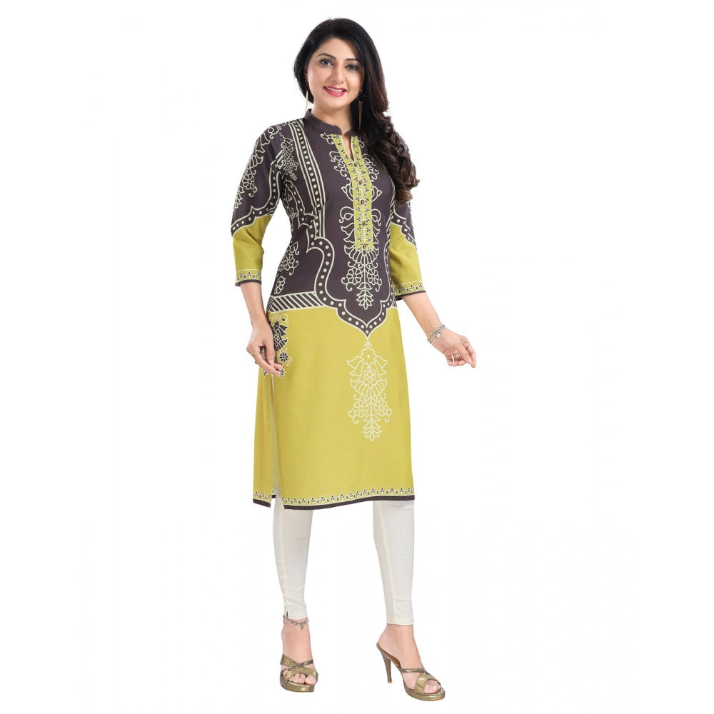 Generic Women's 3/4th Sleeve Cotton Blend Tunic Long Kurti (Multicolor)