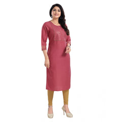 Generic Women's 3/4th Sleeve Silk Blend Tunic Long Kurti (Coral)