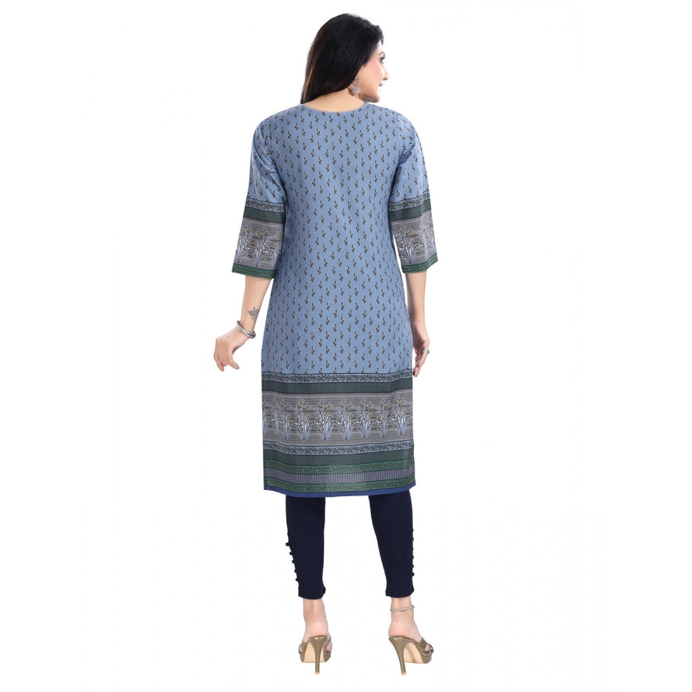 Generic Women's 3/4th Sleeve Cotton Blend Tunic Long Kurti (Blue)