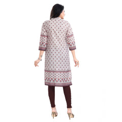 Generic Women's 3/4th Sleeve Cotton Blend Tunic Long Kurti (Beige)