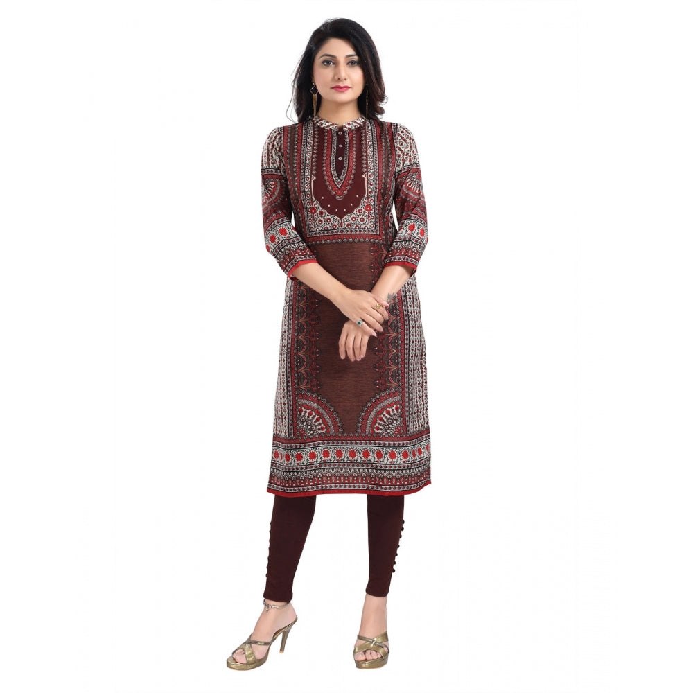 Generic Women's 3/4th Sleeve Masleen Tunic Long Kurti (Brown)