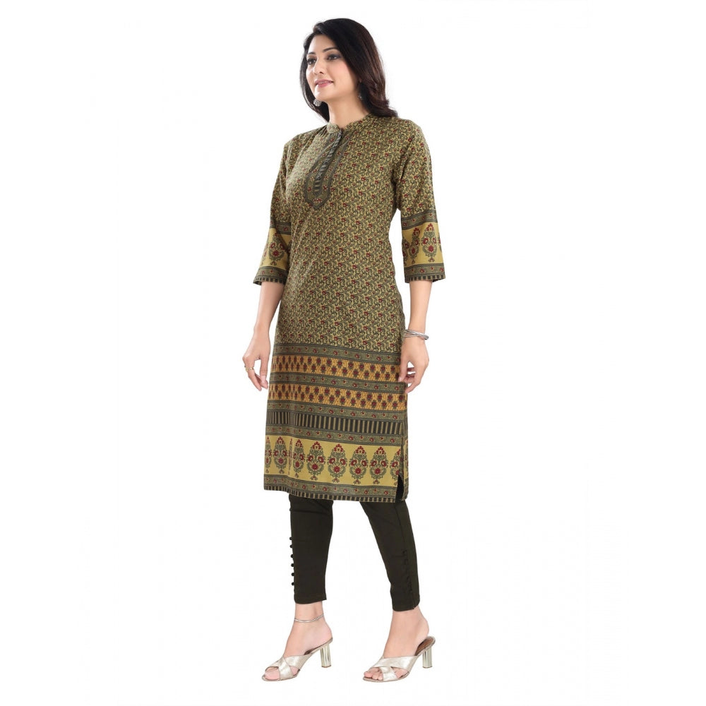 Generic Women's 3/4th Sleeve Cotton Blend Tunic Long Kurti (Yellow)