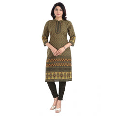 Generic Women's 3/4th Sleeve Cotton Blend Tunic Long Kurti (Yellow)