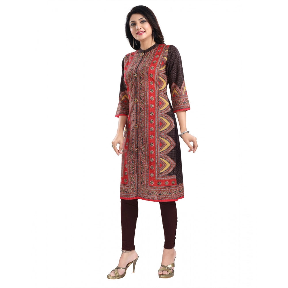 Generic Women's 3/4th Sleeve Cotton Blend Tunic Long Kurti (Multicolor)