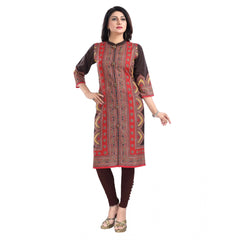 Generic Women's 3/4th Sleeve Cotton Blend Tunic Long Kurti (Multicolor)