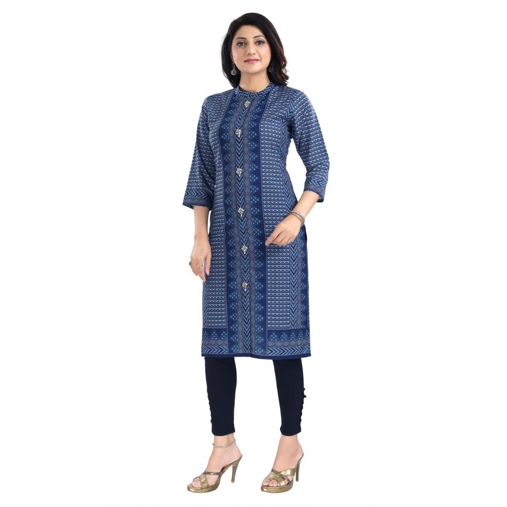 Generische Damen-Tunika mit 3/4-Ärmeln, Baumwollmischung, langes Kurti (blau)