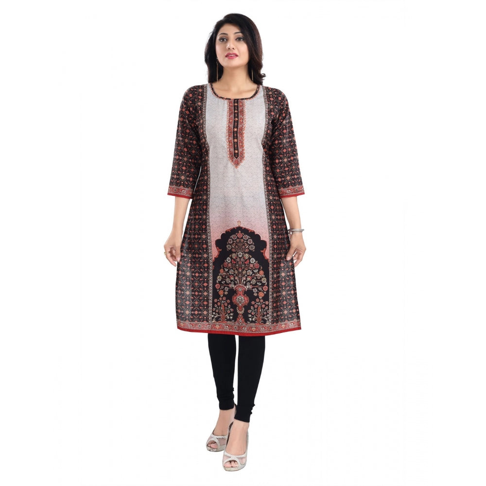 Generic Women's 3/4th Sleeve Cotton Blend Tunic Long Kurti (Brown)