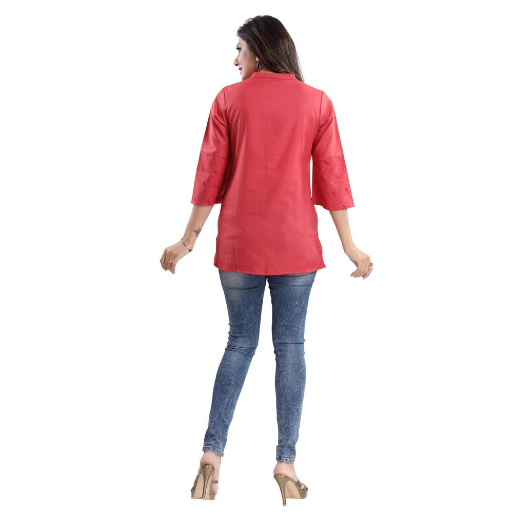 Generic Women's 3/4th Sleeve Polyester Blend Tunic Short Top (Red)