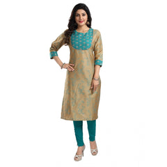 Generic Women's 3/4th Sleeve Silk Blend Tunic Long Kurti (Beige)