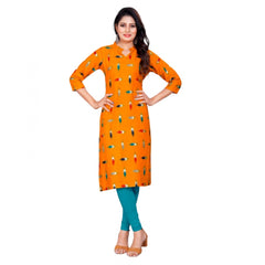 Generic Women's Rayon Foil Printed Straight Kurti (MustardYellow)