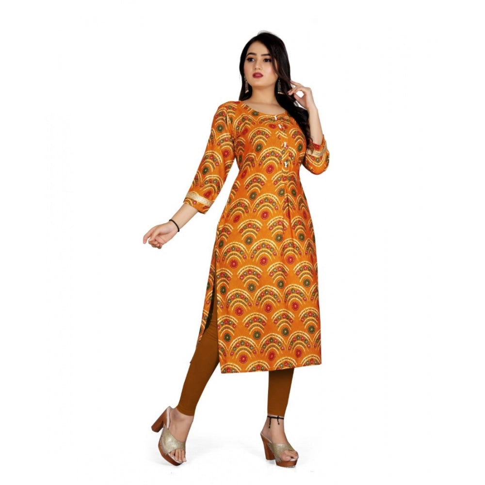 Generic Women's Rayon Foil Printed Straight Kurti (MustardYellow)