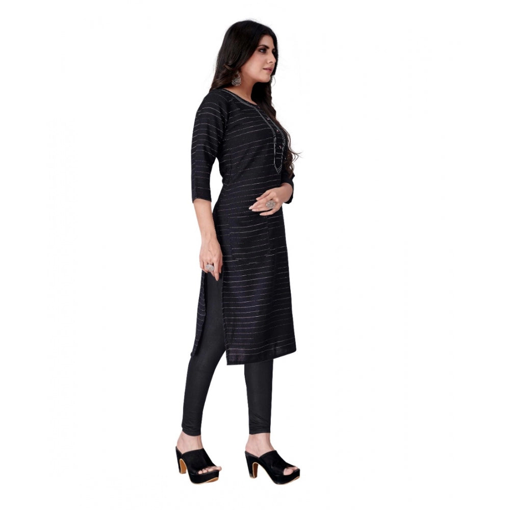 Generisches, gerades Kurti aus bedruckter Baumwollspinnerei für Damen (schwarz)