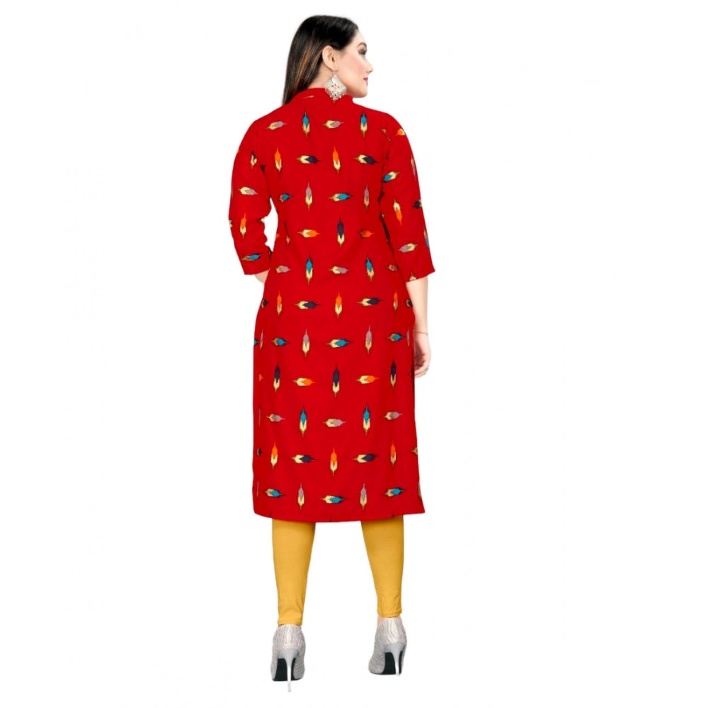 Generic Women's Rayon Foil Printed Straight Kurti (Red)