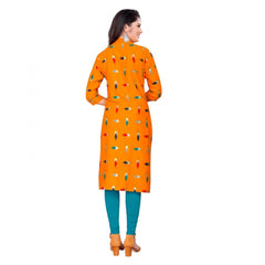 Generic Women's Rayon Foil Printed Straight Kurti (MustardYellow)