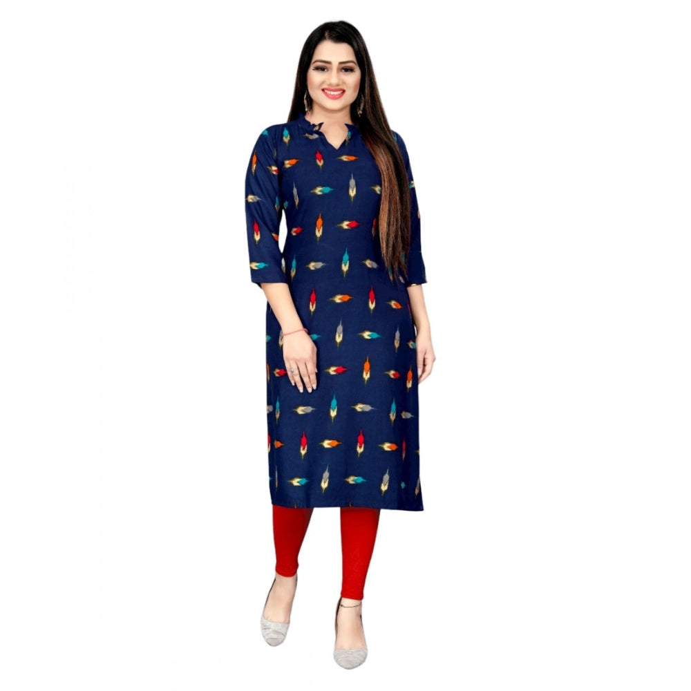 Generischer gerader Kurti aus Viskose mit Foliendruck für Damen (Marineblau)