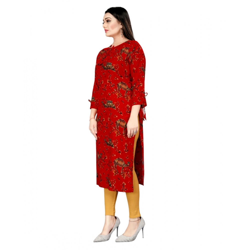 Generic Women's Rayon Foil Printed Straight Kurti (Red)