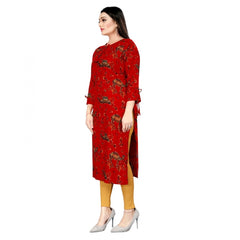 Generic Women's Rayon Foil Printed Straight Kurti (Red)