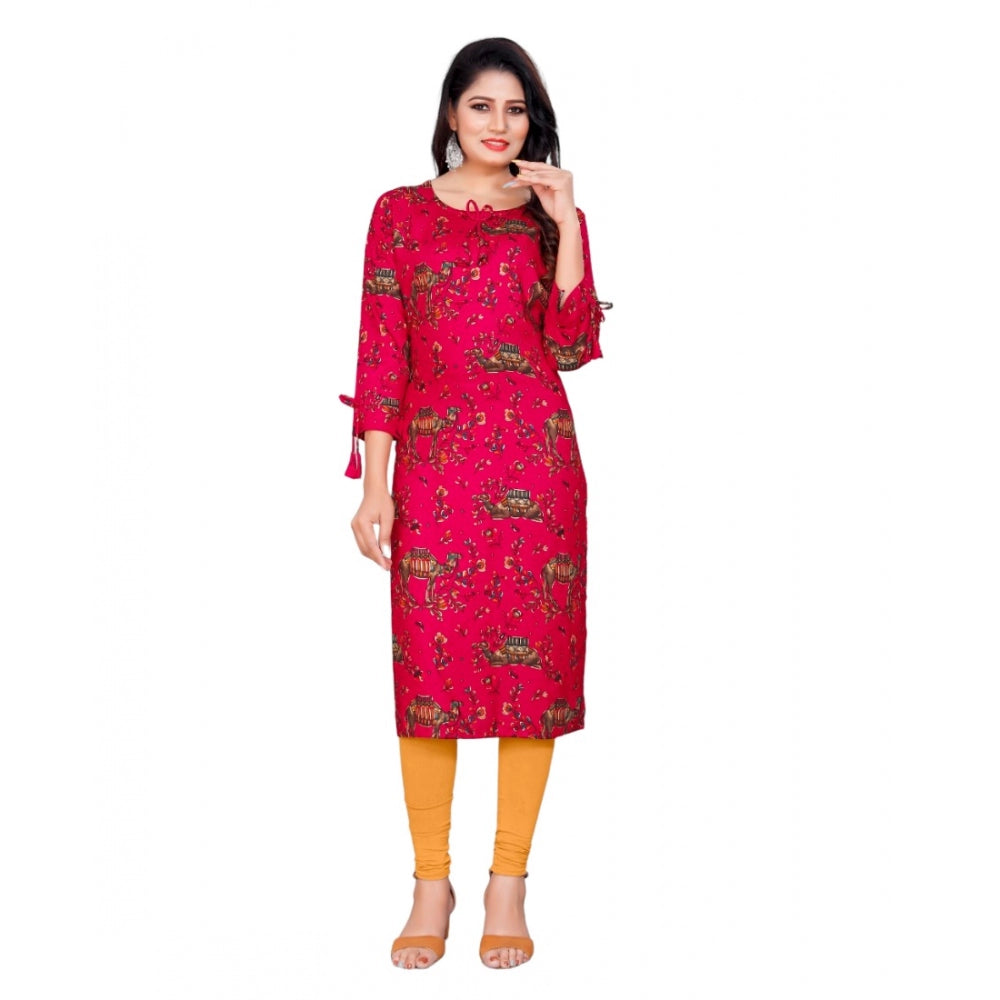 Generic Women's Rayon Foil Printed Straight Kurti (Pink)