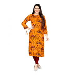 Generic Women's Rayon Foil Printed Straight Kurti (MustardYellow)