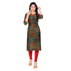 Generic Women's Rayon Foil Printed Straight Kurti (SeaGreen)