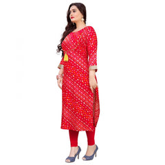 Generic Women's Rayon Foil Printed Straight Kurti (Red)