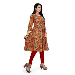 Generic Women's Rayon Foil Printed Straight Kurti (Yellow)