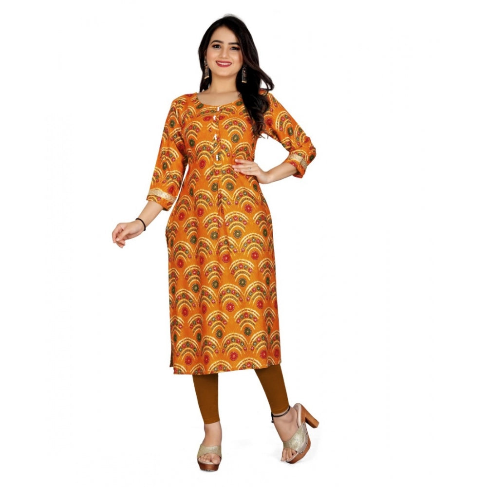 Generic Women's Rayon Foil Printed Straight Kurti (MustardYellow)