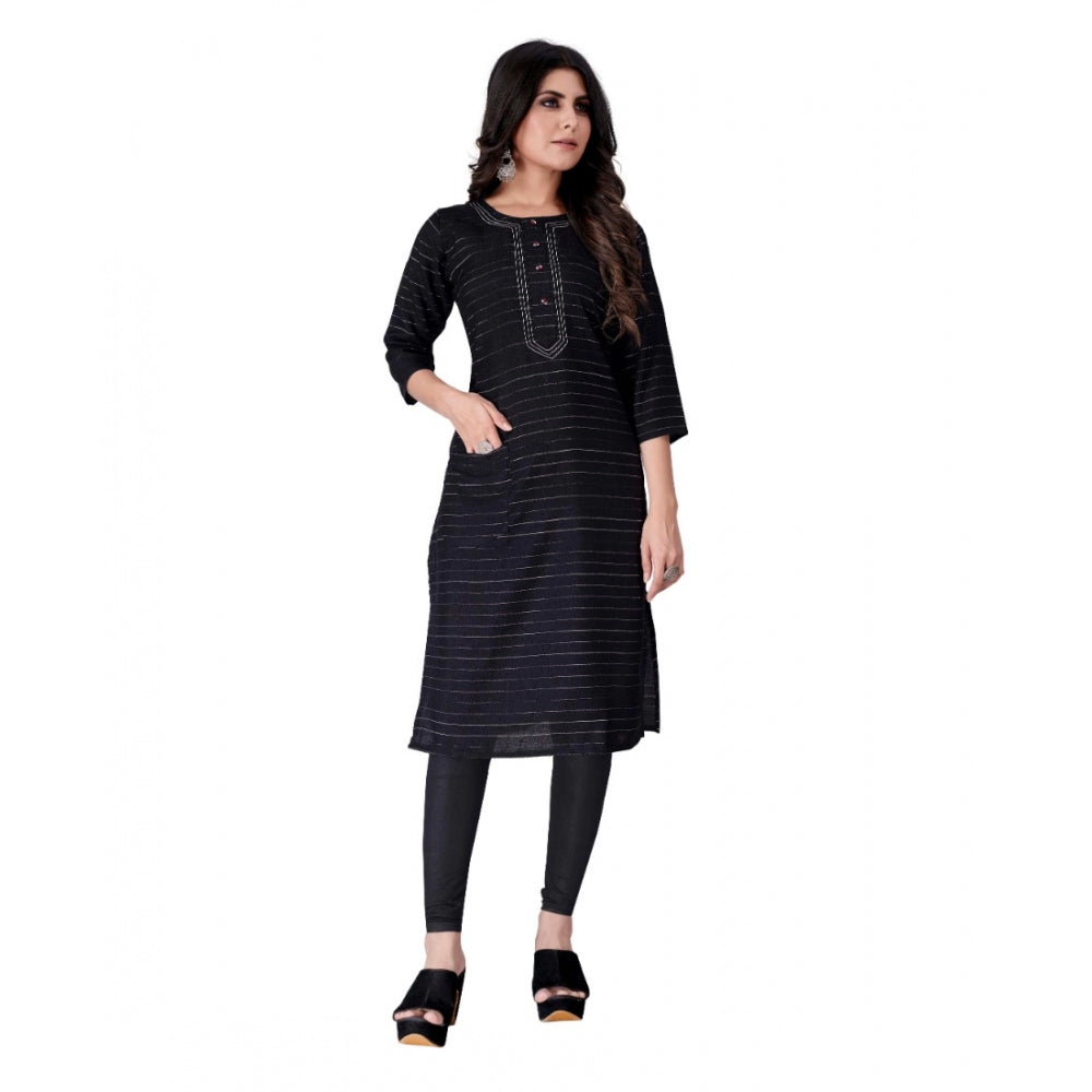 Generisches, gerades Kurti aus bedruckter Baumwollspinnerei für Damen (schwarz)