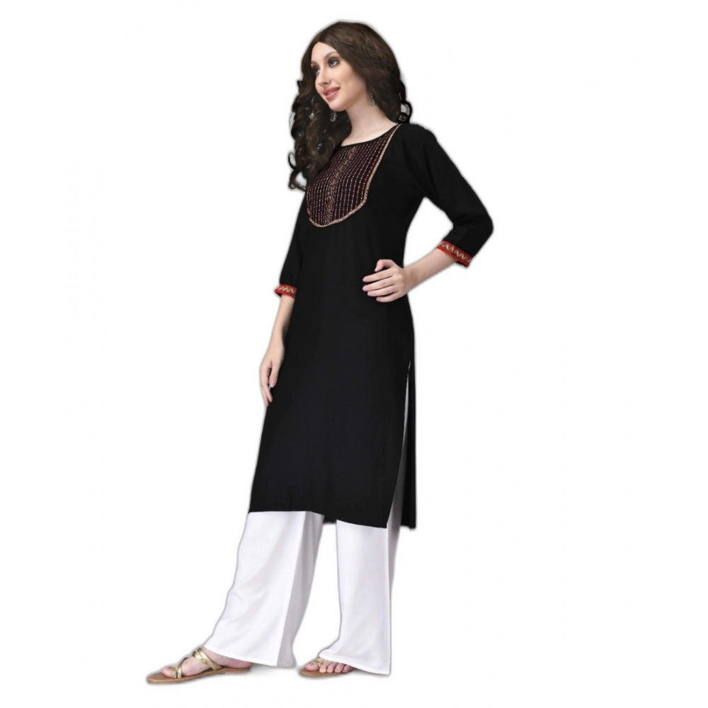 Generic Women's Rayon Lace Straight Kurti (Black)