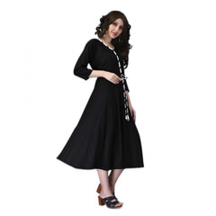 Generic Women's Rayon Lace Straight Kurti (Black)