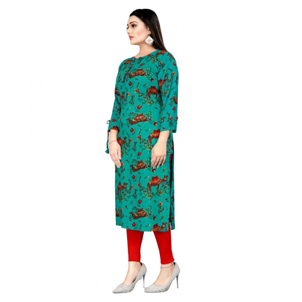 Generischer gerader Kurti aus Viskose mit Foliendruck für Damen (Seegrün)