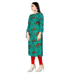 Generic Women's Rayon Foil Printed Straight Kurti (SeaGreen)