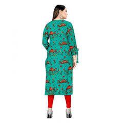 Generic Women's Rayon Foil Printed Straight Kurti (SeaGreen)