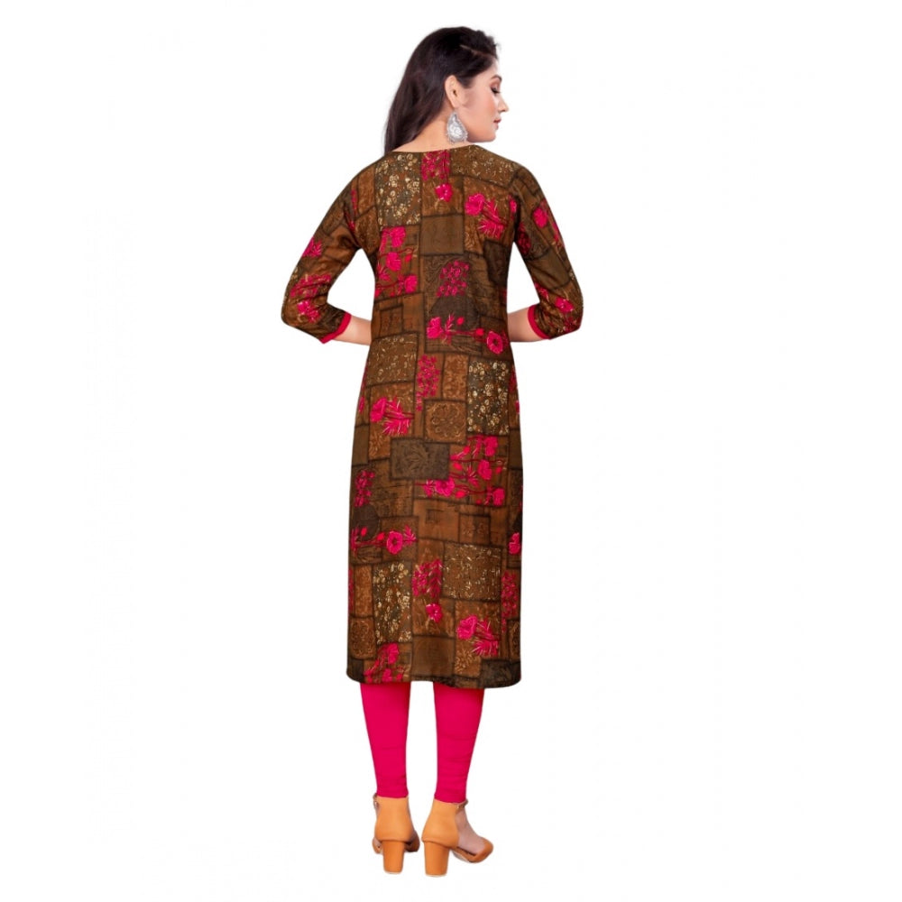 Generic Women's Rayon Foil Printed Straight Kurti (Pink)