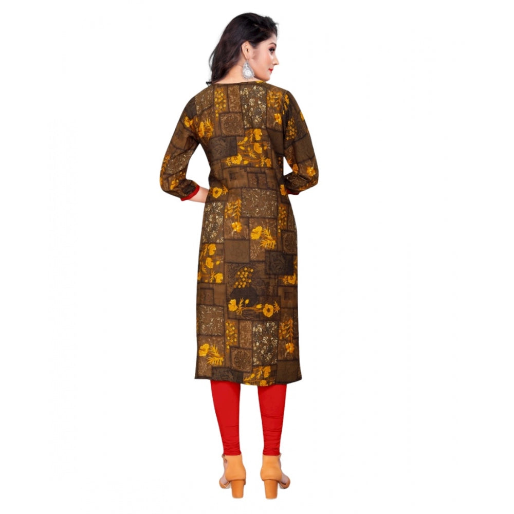 Generic Women's Rayon Foil Printed Straight Kurti (MehandhiGreen)