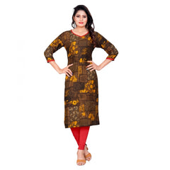 Generic Women's Rayon Foil Printed Straight Kurti (MehandhiGreen)