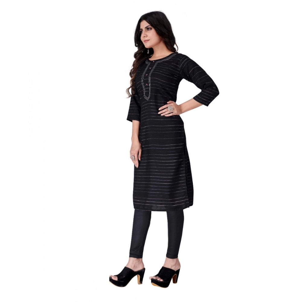 Generisches, gerades Kurti aus bedruckter Baumwollspinnerei für Damen (schwarz)