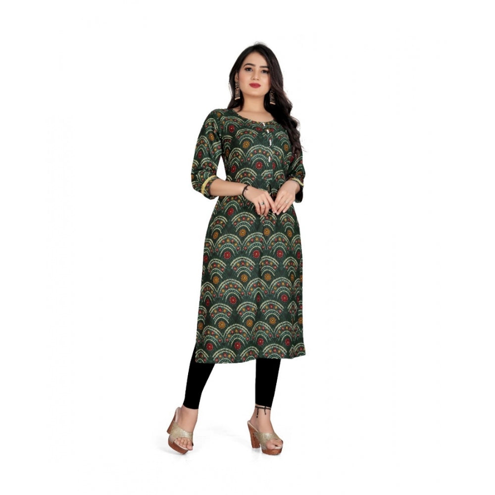 Generic Women's Rayon Foil Printed Straight Kurti (MehandhiGreen)