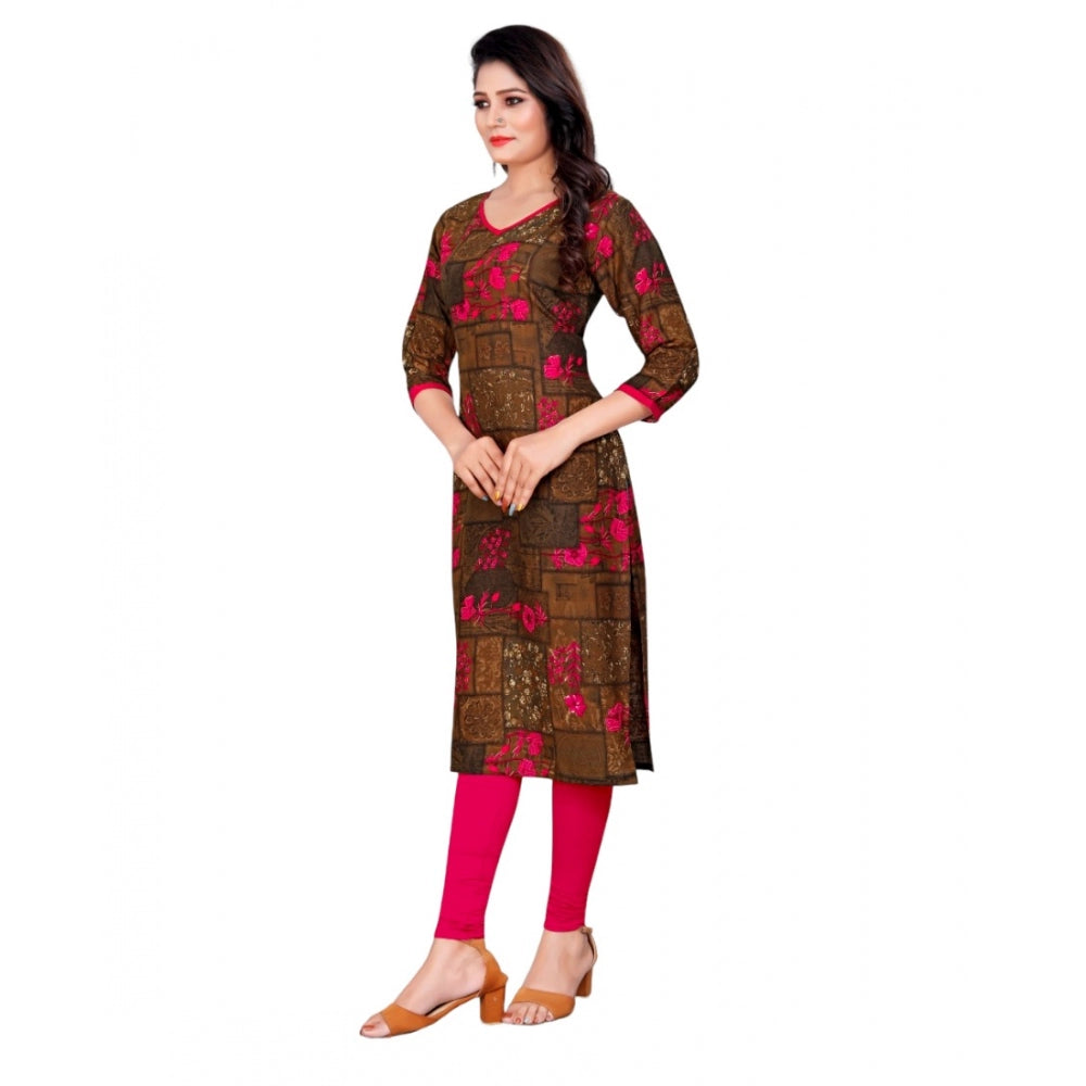 Generic Women's Rayon Foil Printed Straight Kurti (Pink)