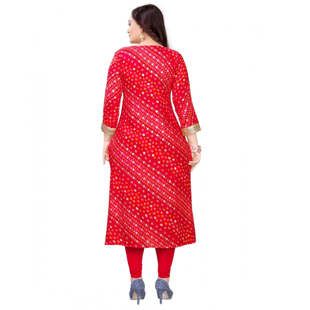 Generic Women's Rayon Foil Printed Straight Kurti (Red)