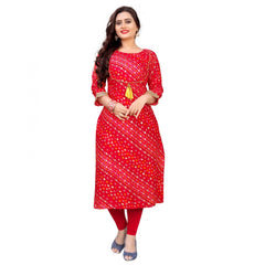 Generic Women's Rayon Foil Printed Straight Kurti (Red)