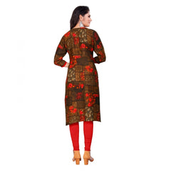 Generic Women's Rayon Foil Printed Straight Kurti (Brown)