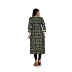 Generic Women's Rayon Foil Printed Straight Kurti (MehandhiGreen)