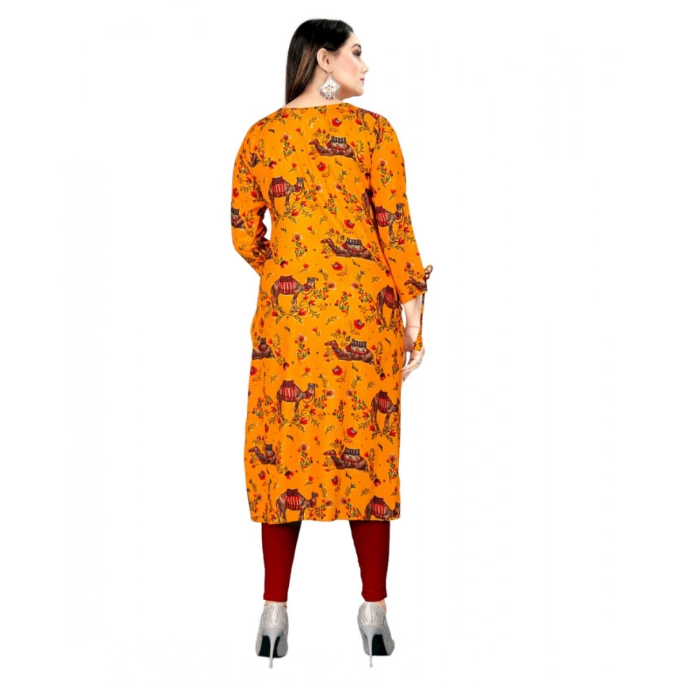 Generic Women's Rayon Foil Printed Straight Kurti (MustardYellow)