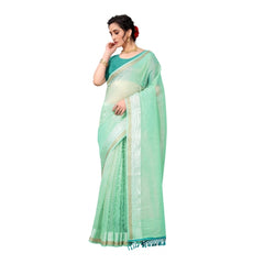 Generic Women's Cotton Woven Printed Sarees (Rama Blue, 5-6 Mtrs)