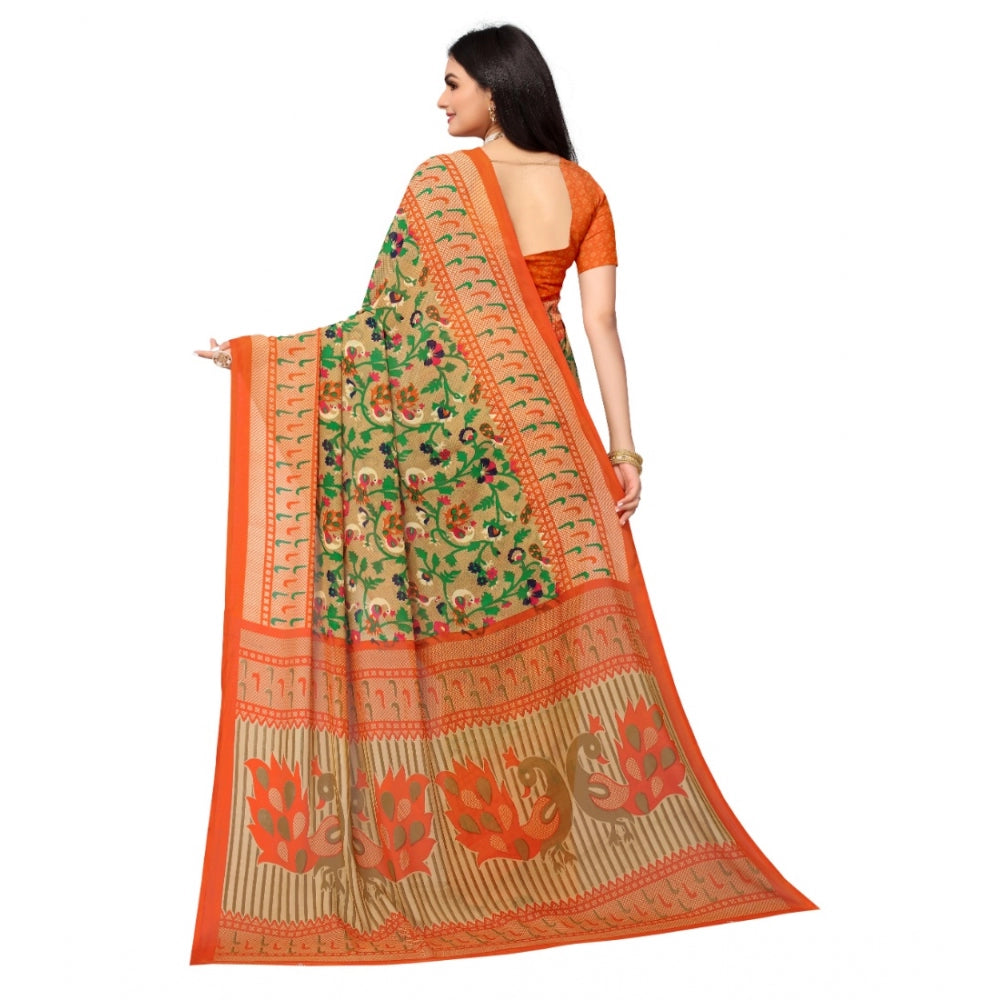 Generic Women's Renial Georgette Floral Printed Sarees (Peacock Green, 5-6 Mtrs)